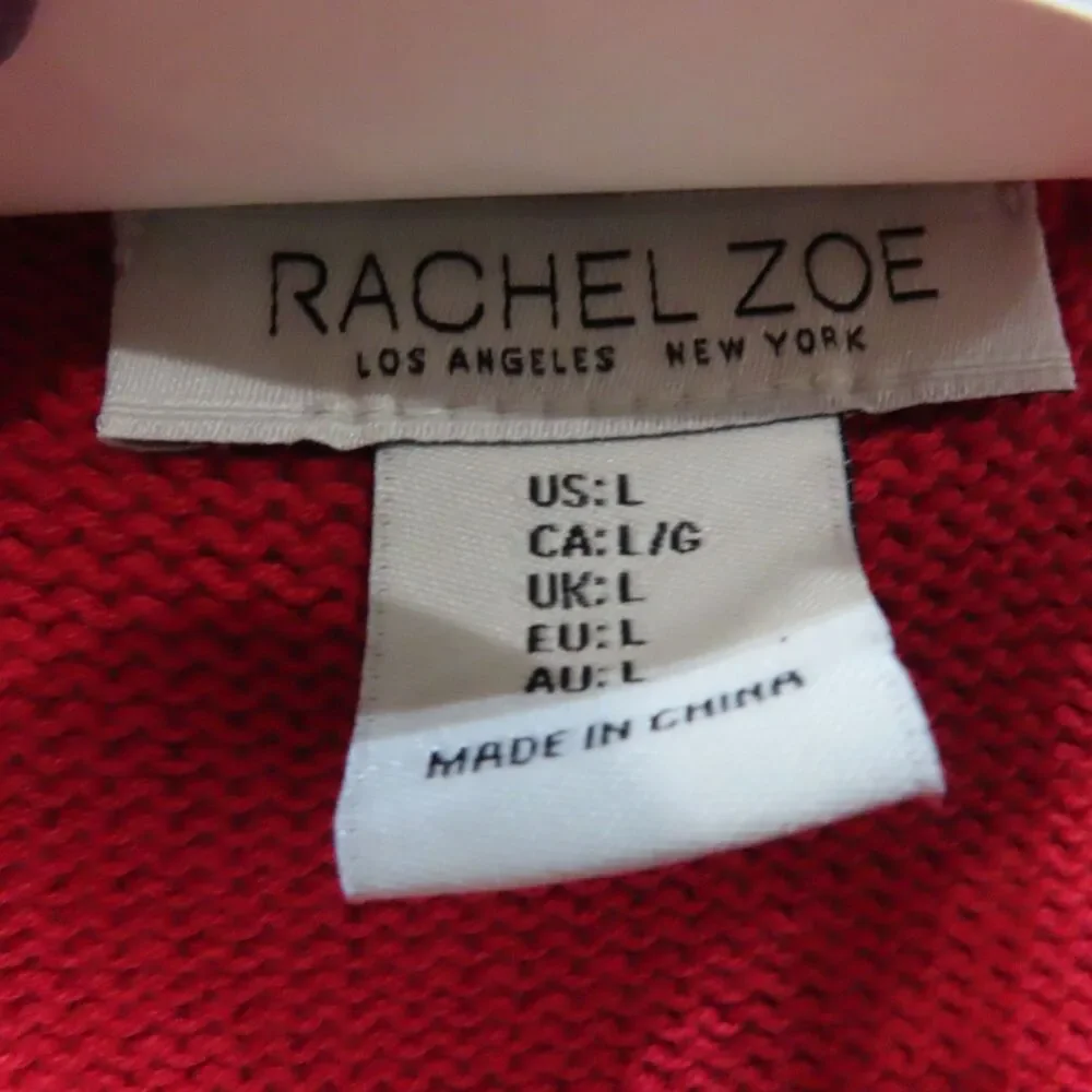 Rachel Zoe Knit Boxy Sweater Headband Set Large Red Short Sleeve Button Details‎